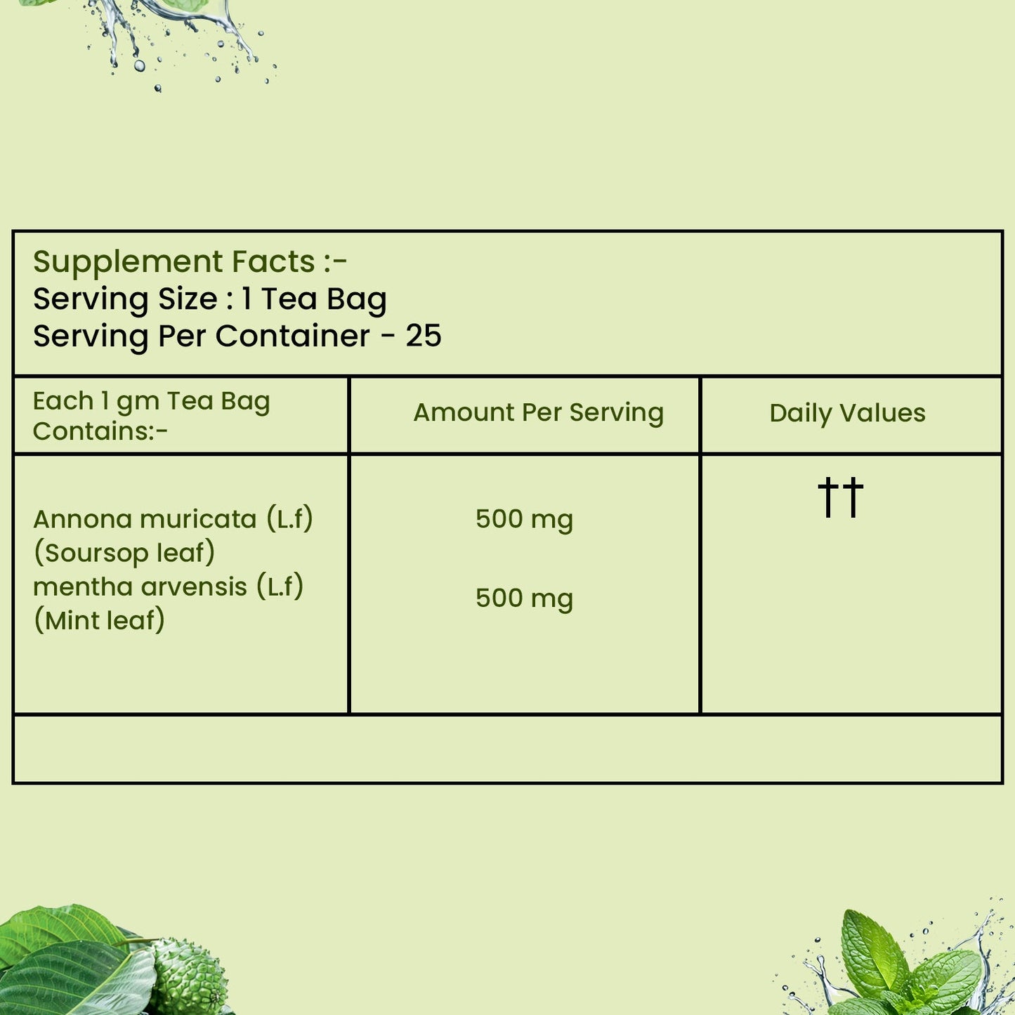 Royal Swag Soursop Mint Herbal Tea Bags | Premium Soursop Leaf & Mint Blend | 25 Herbal Tea Bags | Caffeine-Free Wellness Tea