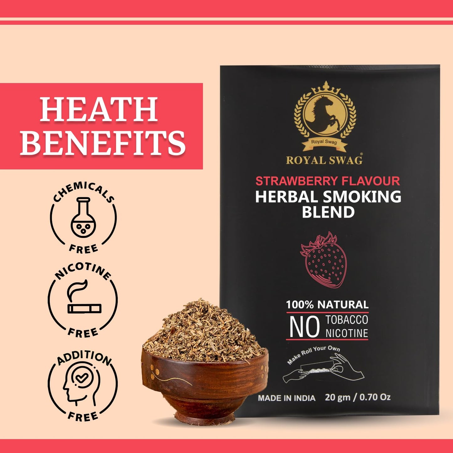 100% Nicotine & Tobacco Free Smoking Mixture(20 gram) | Strawberry Flavor
